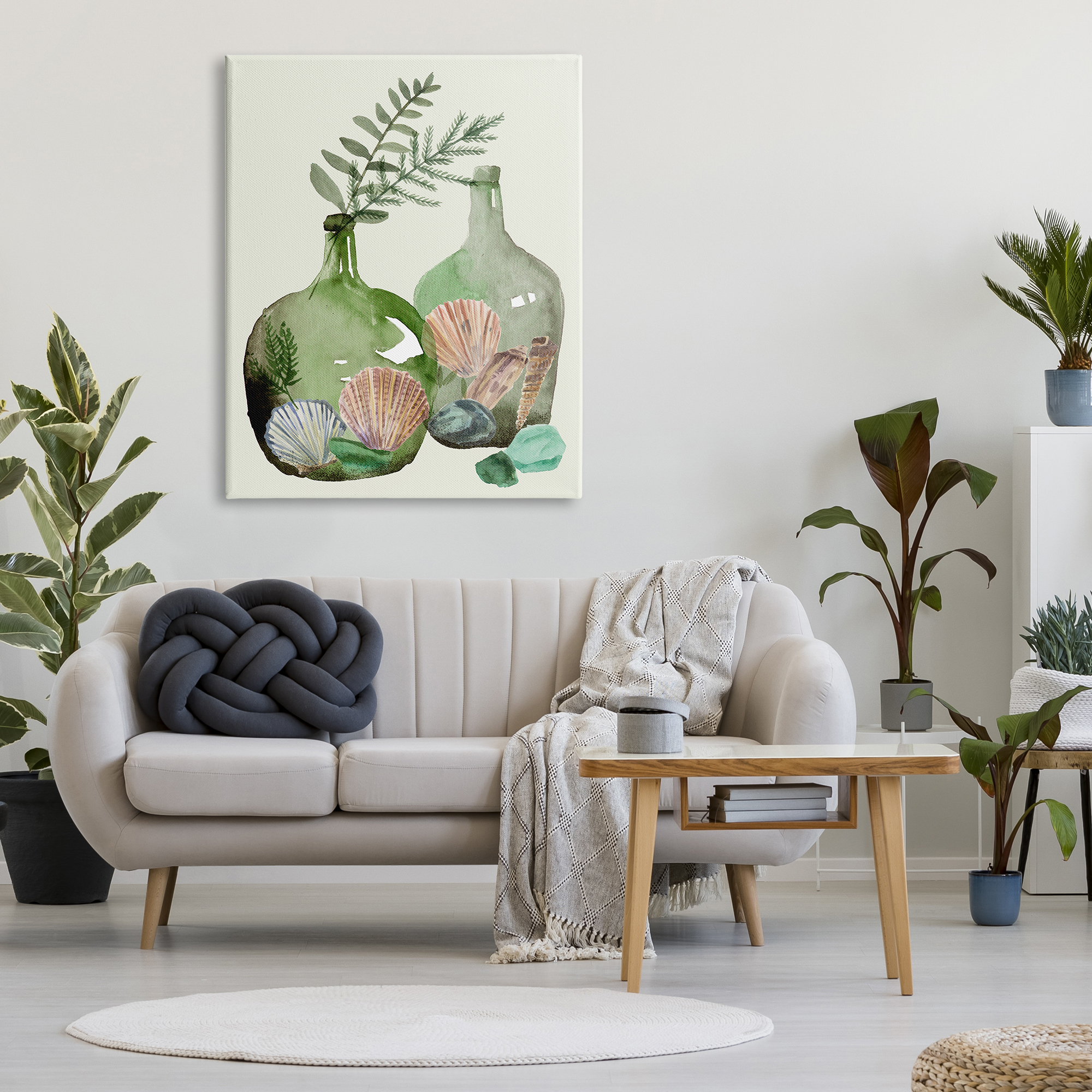 Stupell Industries Fern Foliage in Green Glass Jugs Nautical Seashells, 36 x 48, Design by Melissa WangÂ&nbsp;