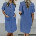 thumbnail image 4 of Summer Dresses for Women 2025 Denim Pocket Dress Classic Short Sleeve Slim Fit Solid Sundress Bu2 Skater Clothes Outfits L, 4 of 8