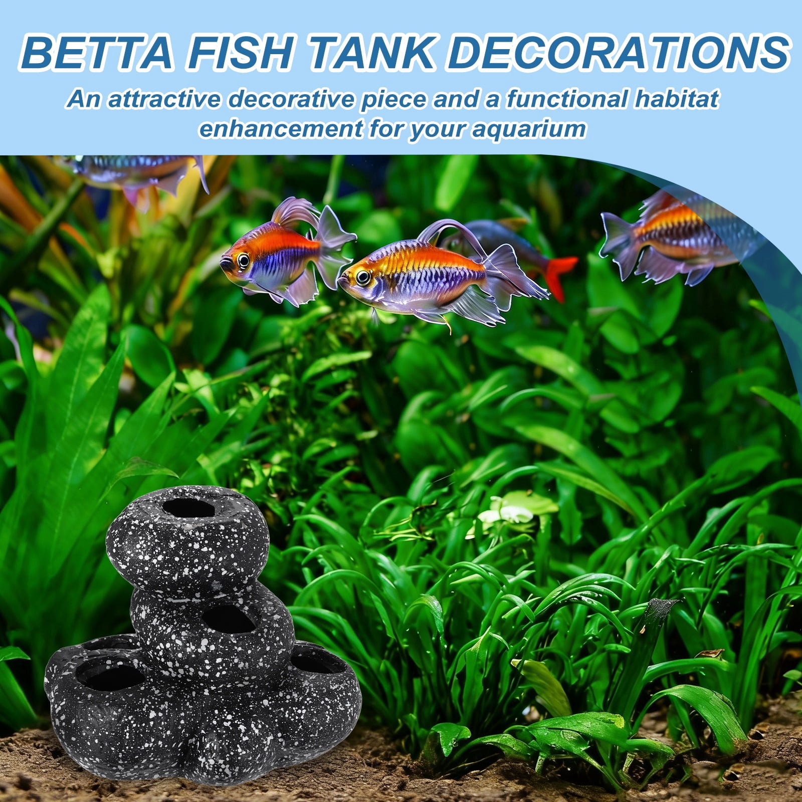Uxcell Aquarium Decorations Rocks, 5.9x4.4x4.6 Inch Betta Hide Resin Realistic Fish Tank Ornaments, 2Pcs(Grey), Intended for Small Fish / Shrimp / Guppy