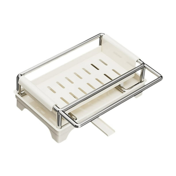 Soporte para esponja de fregadero con bandeja de drenaje. Accesorio eficiente, robusto y resistente a la corrosión. Beige
