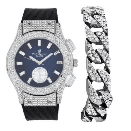 Charles Raymond Big Bling Watch Inspired by Hip Hop - Men's Iced Out Timepiece- Diamond Rhinestones on Blast - ST10311 SB SLV Blue -C