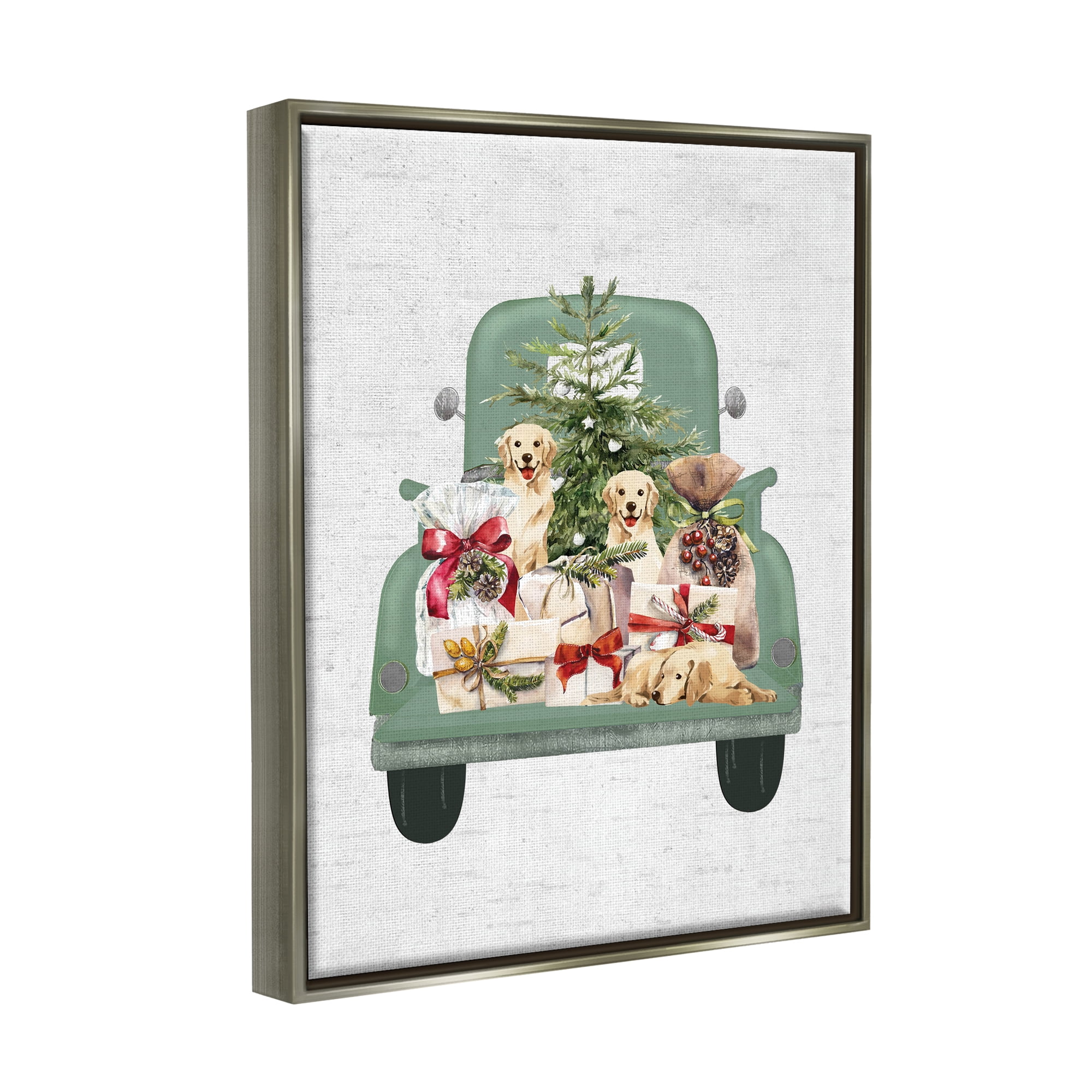 Stupell Industries Holiday Gift Truck Holiday Painting Gray Floater Framed Canvas Art Print Wall Art, 17 x 21