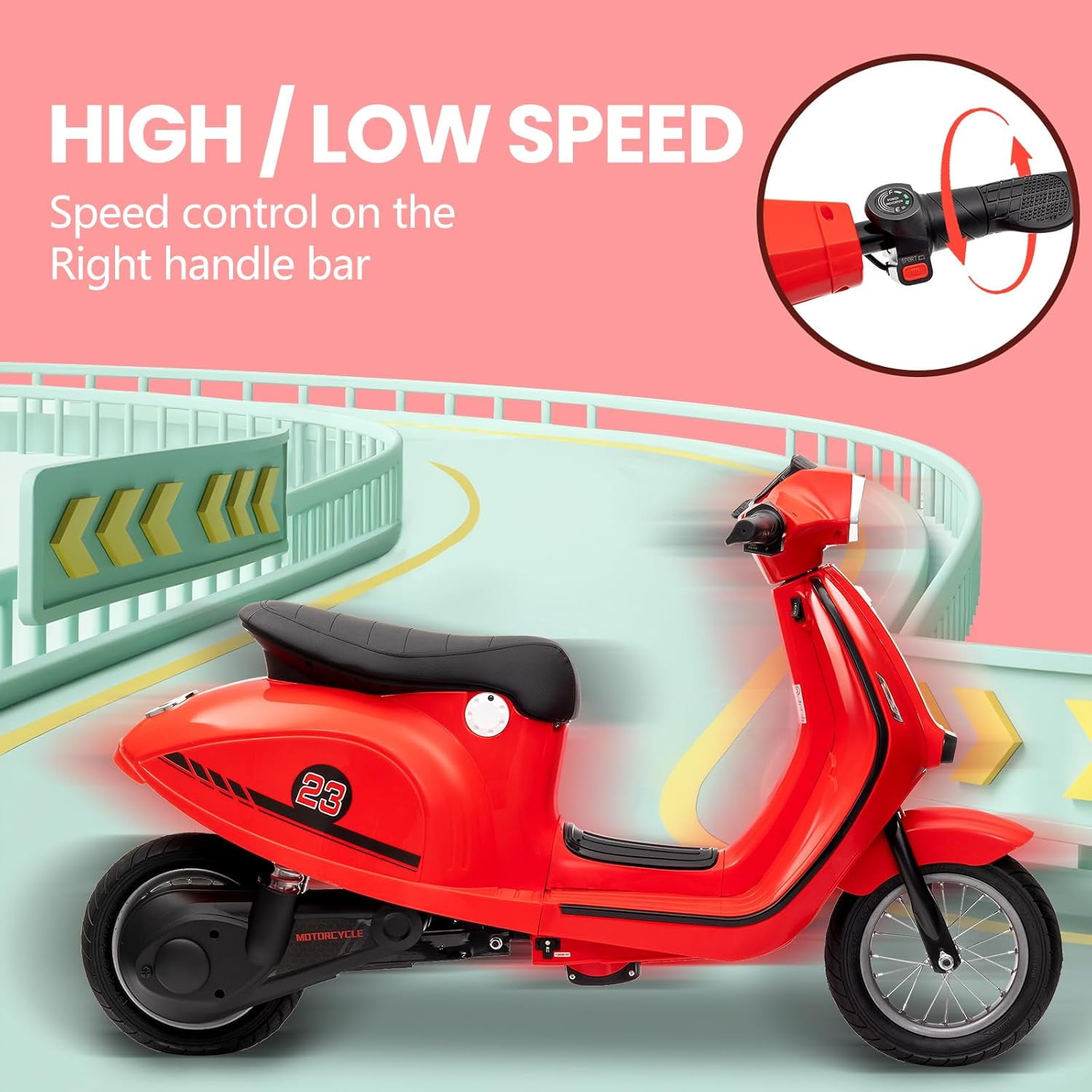 Roromall Kids Electric Moped Scooter, 24V 350W Ride on Motorcycle, Max Up to 14MPH, with Rear Brake, Twist Grip Throttle & LED Light, for Kids/Teens 8-12