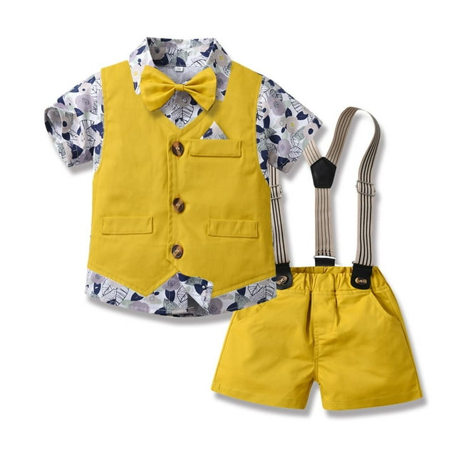 Cameland Boys Short Sleeve Printing&Strap Shorts&Vest Three-piece Set,Photography Performance Set
