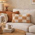 thumbnail image 2 of Creative Co-Op Hand-Woven New Zealand Wool and Cotton Shag Lumbar Pillow with Cotton Back, Cream and Tan Color Check, 2 of 5