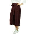 thumbnail image 1 of Bimba Women's Rayon Capri Wide Leg Culottes with Back Elastic Casual Summer Pants With Belt Maroon - XX-Large, 1 of 5