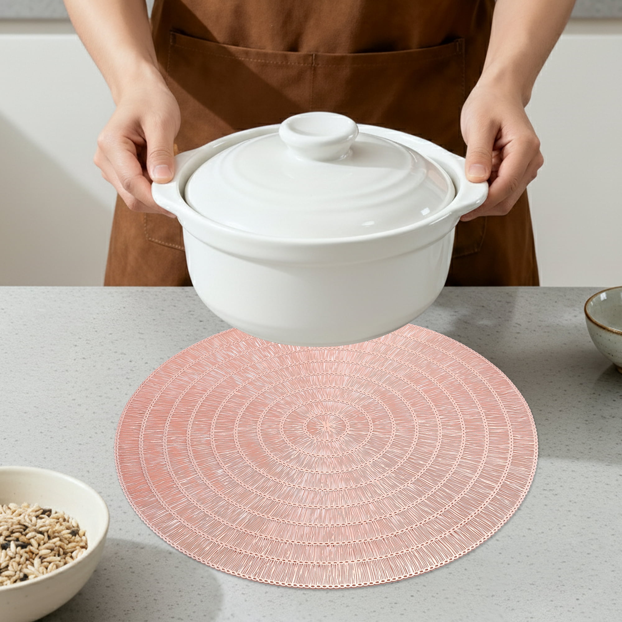 Unique Bargains Set of 6 Rustic Woven Placemats for Dining Table Decor Indoor Rose Gold
