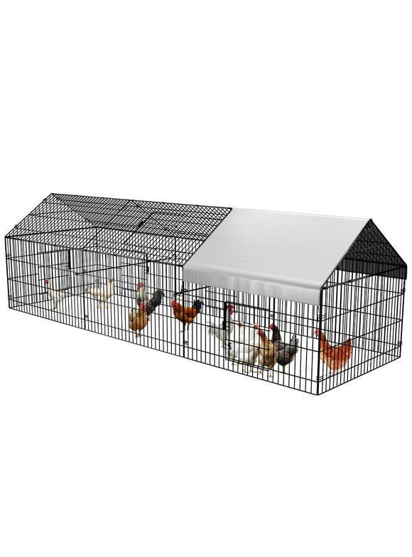 SINGES Large Metal Chicken Coop, 130''x40'' Chicken Cage Hen House with Waterproof Cover