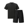 thumbnail image 5 of Domuza Men's 2 Piece Outfit Anti-wrinkle T Shirts and Shorts Summer Beach Vacation Lounge Workout Pajamas Short Sleeve Sets Black L, 5 of 5