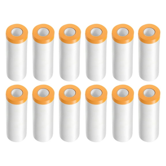 Uxcell 12 Rolls Pre-Taped Masking Film 43.3"x65.6ft Tape and Drape Painters Plastic Drop Cloth Film