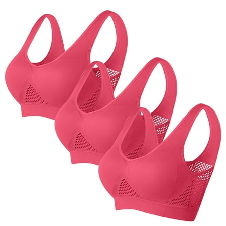 Ecqkame Sport Bras for Women No Underwire Seamless Push Up Bra Yoga Gym Activewear Plus Size Solid Color Everyday Breathable Supportive Bra 3PC Watermelon Red XXXXL on Clearance