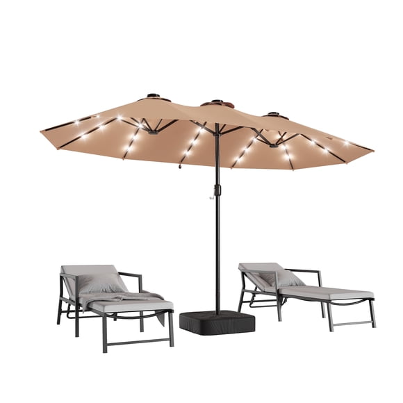 LAUSAINT HOME 13ft Double Sided Patio Umbrellas with Base & Lights for Garden, Poolside, Beige