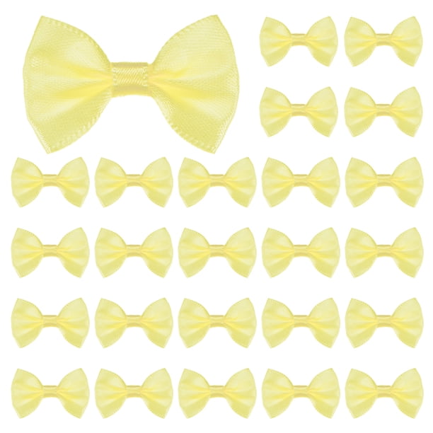 Uxcell 60-Pack Mini Lazo de Cinta Artesanal 1.5x1 Pulgada de Tela a Cuadros de Satén para Manualidades DIY Amarillo Claro