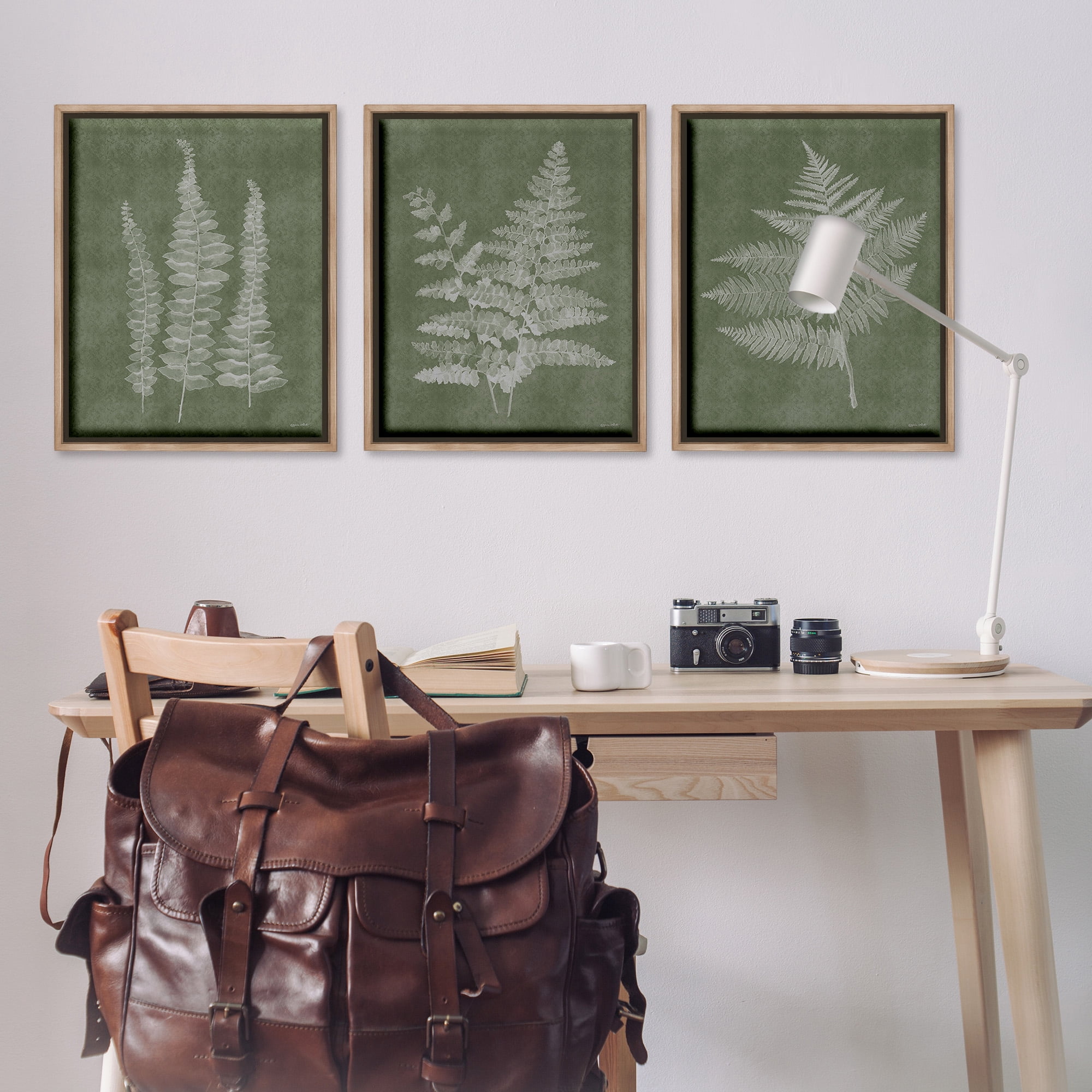Stupell Industries Vintage Fern Silhouettes Botanical & Floral Painting Brown Floater Framed Canvas Art Print Wall Art, 25 x 31, Set of 3