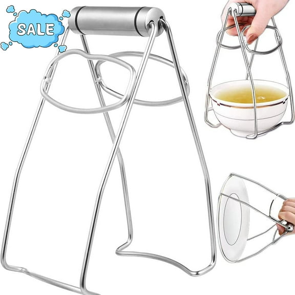 GIXUSIL Dish Plate Clip - Kitchen Stainless Steel Folding Hot Plate Tongs Bowl Clips, Pan Dish Clip Gripper or Bowls Clamp Holder Tong，Silver