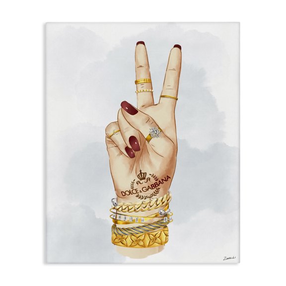 Stupell Industries Art Deco Glam Peace Hand Sign Canvas Art, 16 x 20, by Ziwei Li