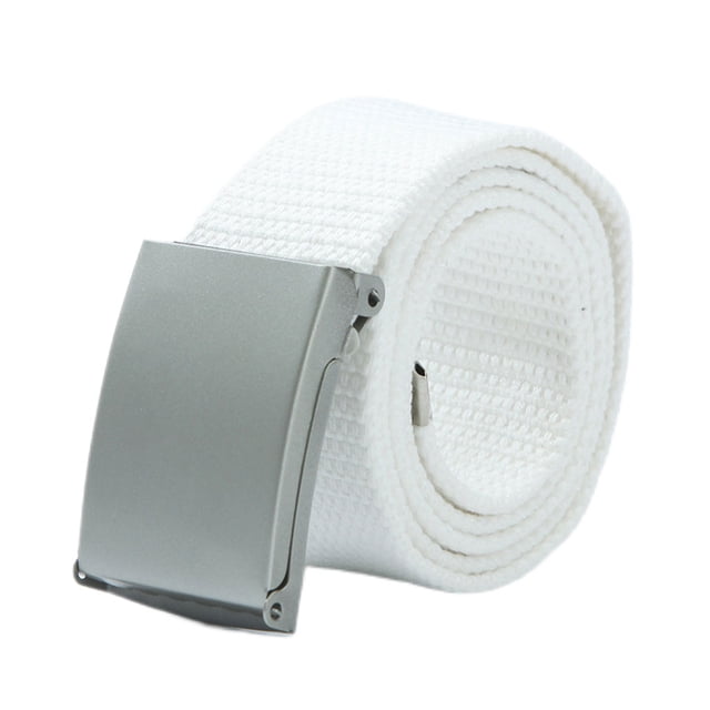Qarigey Cinturón de lona de 100cm/1m para niños y adultos, correa de cintura con hebilla de Color sólido, pantalones de ocio informales, Cinturones Blanco
