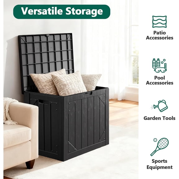 30 Gallon Resin Deck Box, Lockable Patio Outdoor Storage Box for Patio & Garden-Black