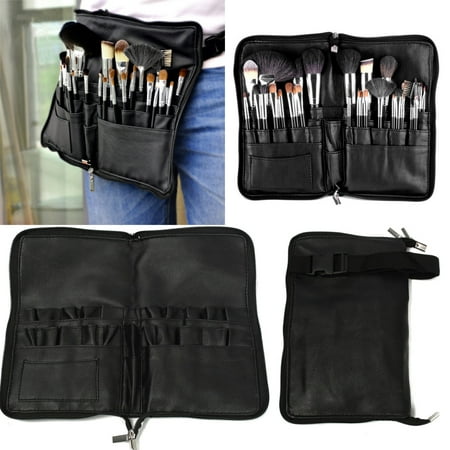 Professional Makeup Brush Bag Case Portable 28 Pockets Cosmetic Brush Holder Organizer with Artist Belt Strap PU