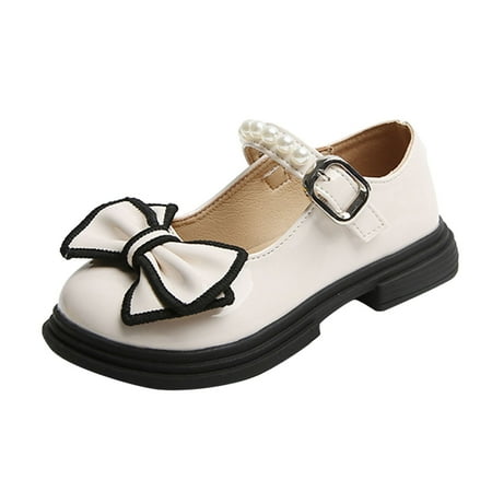 

Girls Casual Shoes Fashion Autumn Thick Sole Round Toe Bow Pearl Buckle Cute Dress Shoes