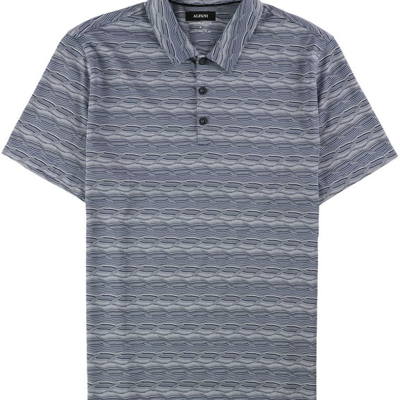 Alfani Mens Angled Glitch Polo Shirt, Blue, Large