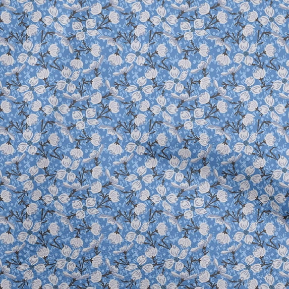 oneOone Cotton Jersey Medium Blue Fabric Florals Sewing Craft Projects Fabric Prints By Yard 58 Inch Wide