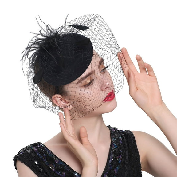 HOMEMAXS Black Veil Fascinators Hat for Women Elegant Mesh Design Classic Headwear for Tea Party 7 Inches
