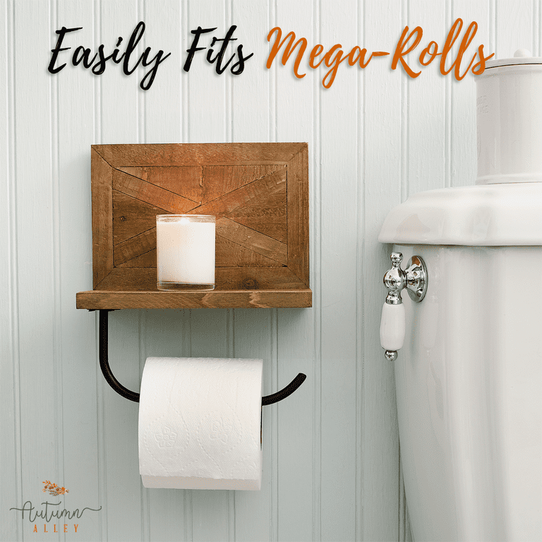 Autumn Alley Farmhouse Toilet Paper Holder with Bracket - Farmhouse Bathroom Rustic Country Decor - Rustic Bathroom Accessories Featuring Warm Brown Wood, Galvanized Metal, and Black Metal