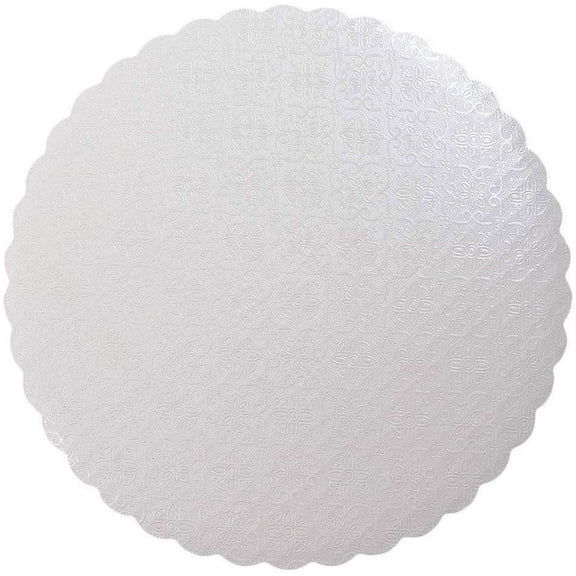 O'Creme White-Top Scalloped Round Cake and Pastry Board 3/32 Inch Thick 10, 8 Inch