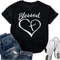 thumbnail image 1 of Playera de Mujer con Diseño de Cruz y Corazón - Manga Corta Casual - Blusa Cristiana Agradecida, 1 of 5