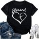 thumbnail image 1 of Playera de Mujer con Diseño de Cruz y Corazón - Manga Corta Casual - Blusa Cristiana Agradecida, 1 of 5