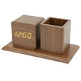 thumbnail image 2 of Pen Holder Clock, Pen Holder Alarm Clock Simple Aesthetic Design 3 Level Brightness Adjustment  For Home For Office Brown Wood Red Light, 2 of 8