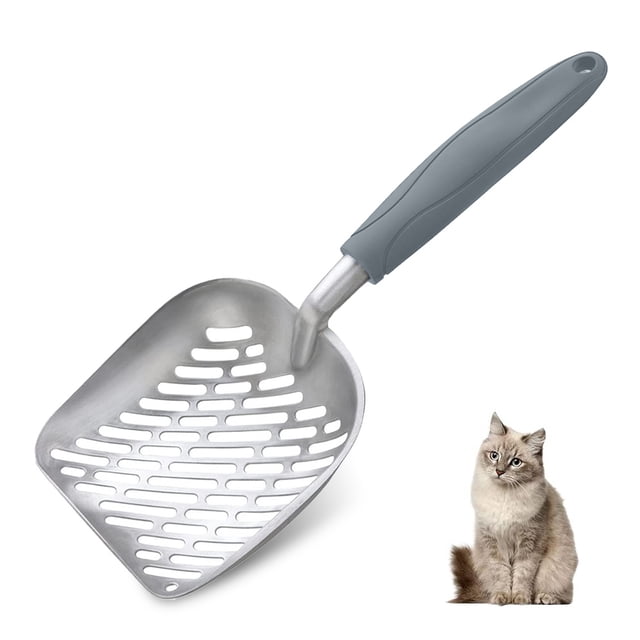 Cuchara para gatos, tamiz de aleación de aluminio, cuchara de metal, pala profunda, mango largo, tamiz para gatos, elevador para gatos, pesado