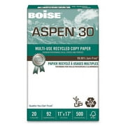 Boise CAS054907 ASPEN 30 Multi-Use Recycled Paper, 92 Bright, 20lb, 11 x 17, White, 500 Sheets/Ream, 5 Reams