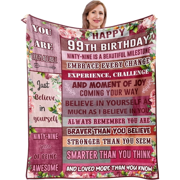 MMYGU 99th Birthday Gifts Blanket 99th Birthday for Women 99th Birthday Gift Ideas 99 Year Old Birthday Decoration for Friend Mom Wife Grandmother Unique 99th Birthday Gift 30x40in