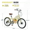 thumbnail image 6 of Aukfa 24" Cruiser Bike for Women Girls Ladies,Commuter Bike Shimano 6 Speed Bicycle Hybrid Bikes,Yellow, 6 of 8
