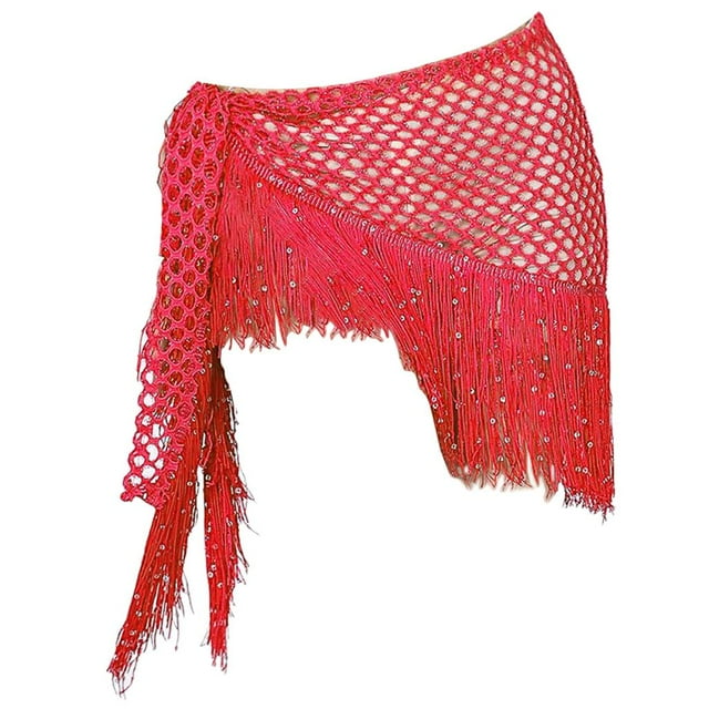Pañuelo para la cadera para danza del vientre, falda de baile para mujer con lentejuelas brillantes, disfraces de bailarina rojo
