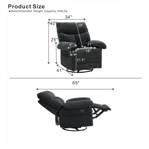 Modern Swivel Rocker Recliner Chair, Manual Overstuffed Glider Armchair with Textured Fabric, 360° Swivel & Rocking for Living Room and Nursery, Dark Gray