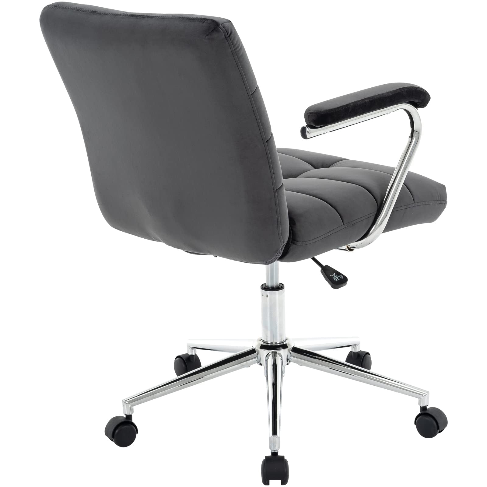 Velvet Desk Chair with Arms, Adjustable Height Home Office Chair, Mid-Back Upholstered Vanity Chair with 360° Swivel and Wheels for Living Room or Study, Black