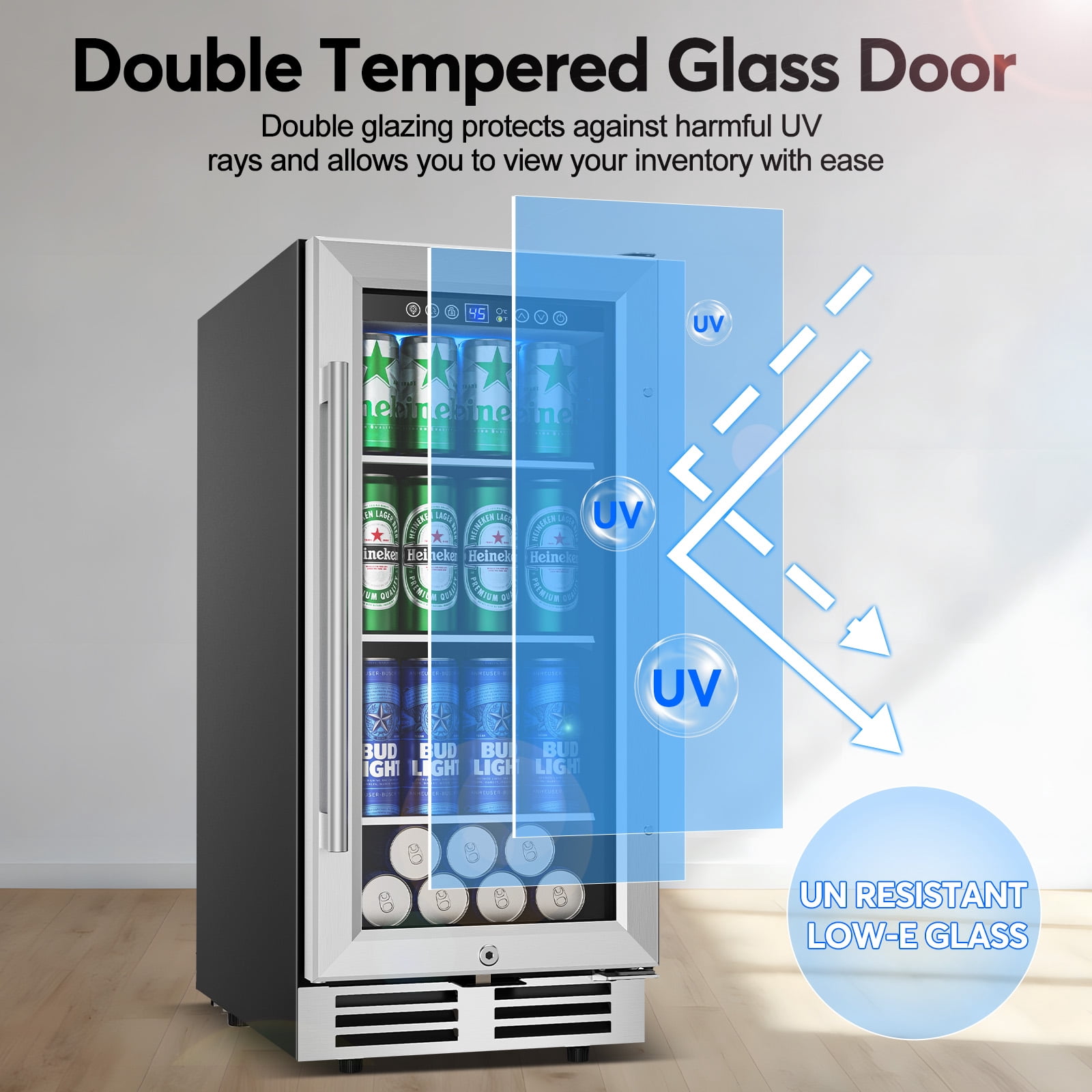 TITTLA 15 Inch Beverage Refrigerator,130 Can Built-in Beverage Cooler,Built-In or Freestanding Cooler for Home Bar Office