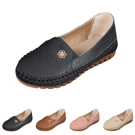 Slip On Loafers for Women Orthopedic Leather Flats Casual Comfort Walking Shoes Anti-Slip Rubber Sole, 43