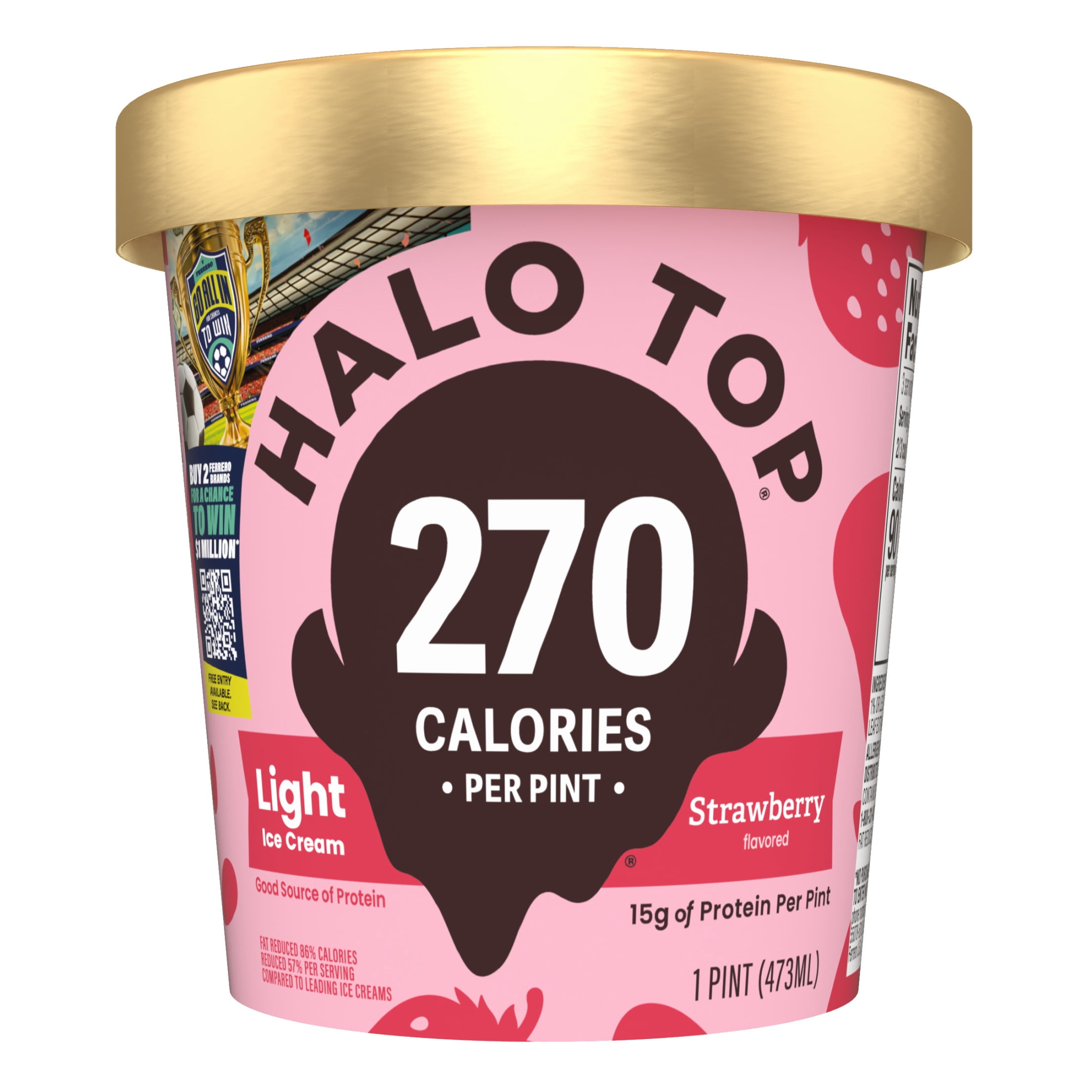 Halo Top Strawberry Flavored Light Ice Cream, With A Good Source of Protein, Lower Calorie Frozen Dessert, 16 fl oz Pint