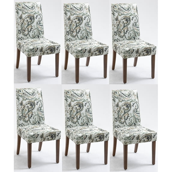 Set of 6 Cover Removable Interchangeable Upholstered Dining Chairs Linen Parsons Diner Chair Upholstered Fabric Dining Room Chairs with Solid Wood and Padded Seat Dining Chair (Taupe)