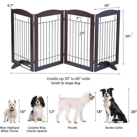 Freestanding Wire Pet Gate for Dogs, 30 inches Tall Dog Gate for The House, Doorway, Stairs, Pet Puppy Safety Fence, Set of Support Feet Included (Espresso, 4 Panels)