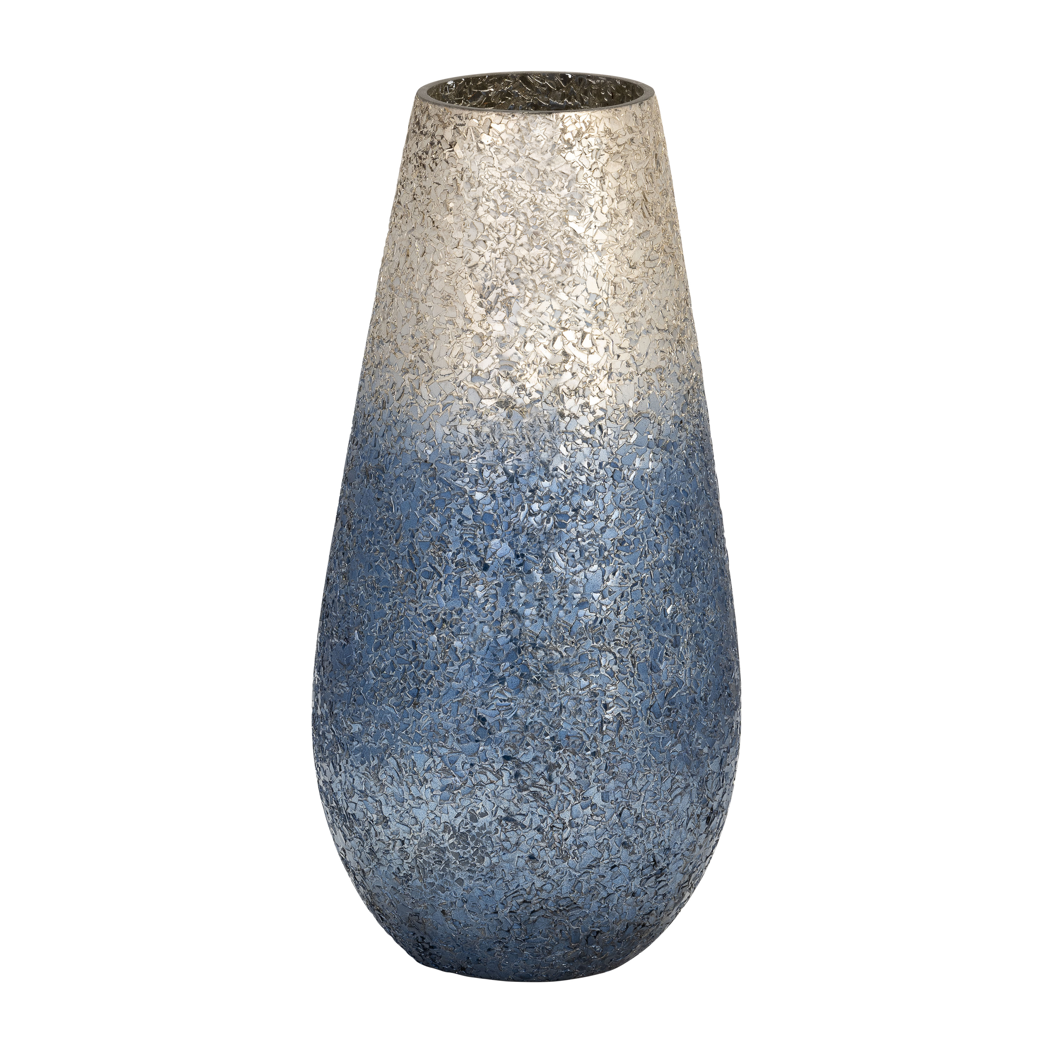 Sagebrook Home 12" Crackled Vase, Silver Blue Ombre, Cylinder, Glass