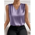 thumbnail image 1 of Xuyuer Women's Casual Fashion Solid Color V-Neck Satin Top, Chic Short Sleeve Blouse for Dinner Dates, Cocktail Parties and Spring Summer Evening Wear, 1 of 7
