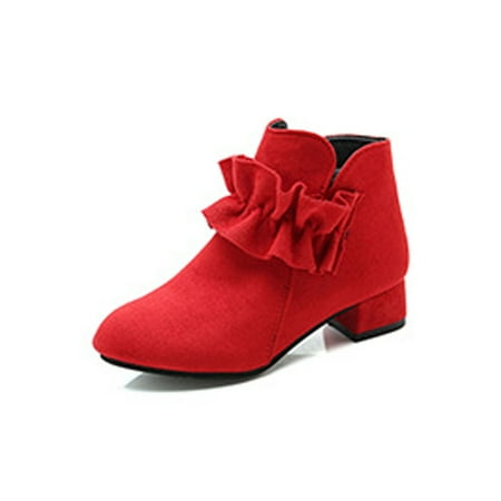 

Gomelly Girls Short Booties Plush Lined Princess Boot Side Zip Ankle Boots Non-slip Winter Shoes Kids Girl Warm Bootie Red With Lined 4Y