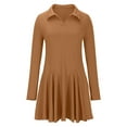 thumbnail image 6 of Lovskoo Women's Long Sleeve Fall Dresses 2024 Casual Collared A Line Fit and Flare Skater Mini Dress Coffee, 6 of 7