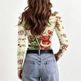 thumbnail image 7 of Slim Fit Women's Christmas Shirt Long Sleeve Crew Neck Holiday Graphic Tee for Festive Party Casual Everyday Wear, 7 of 7