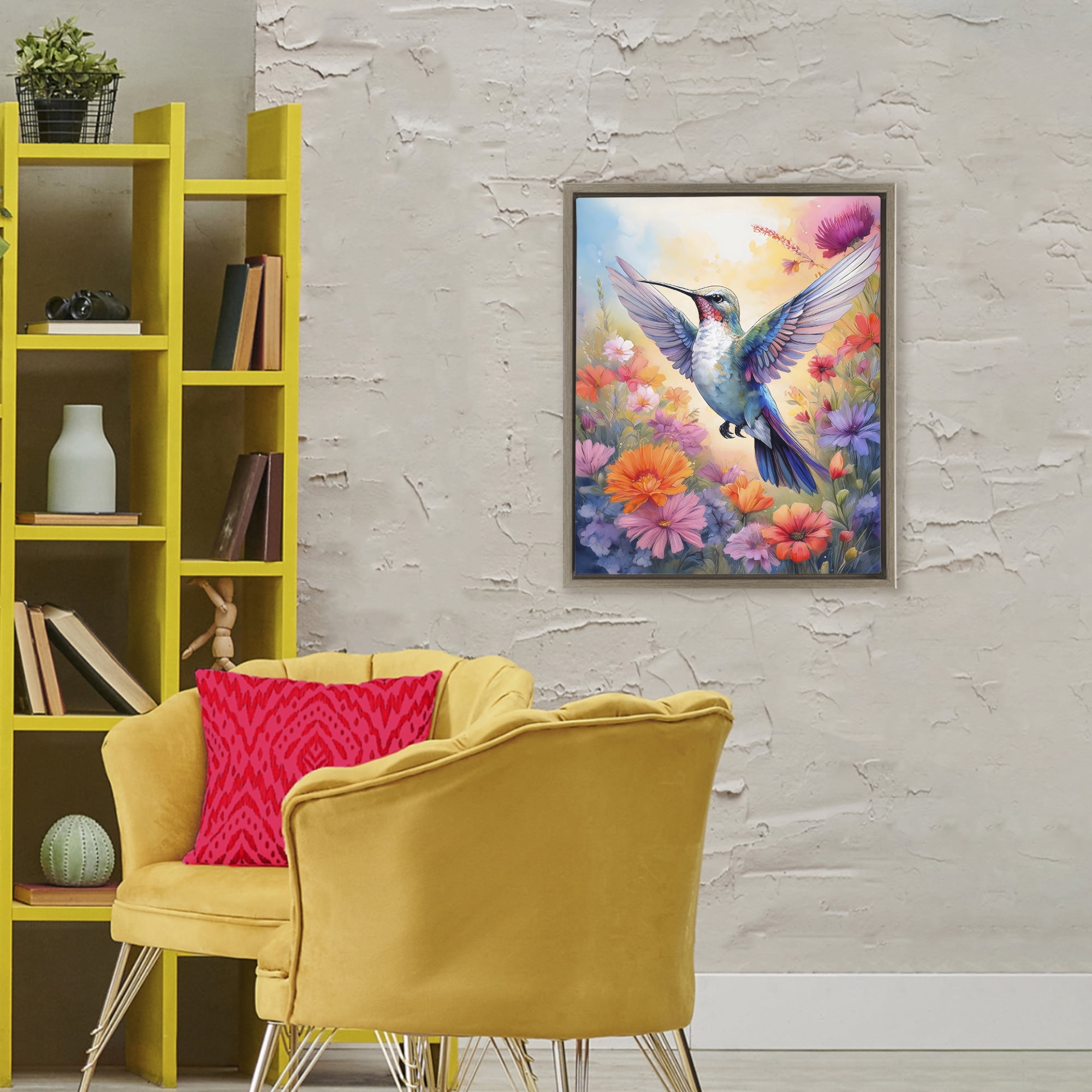 Stupell Industries Colorful Hummingbird in Bloom Brown Framed Floater Canvas Wall Art, design by Creative Studio